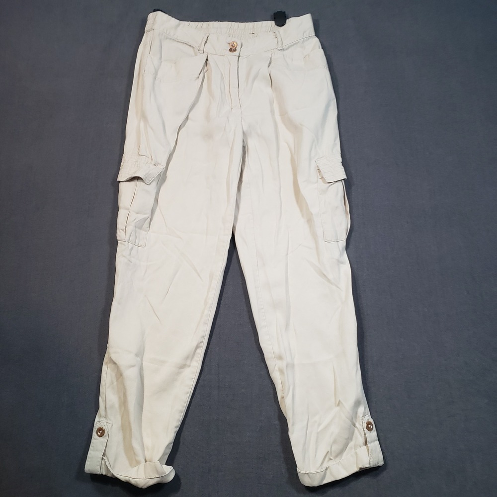 Chico's Cargo Ankle Pants Women Size 00/2 Beige Tencel Lyocell Utility Relaxed